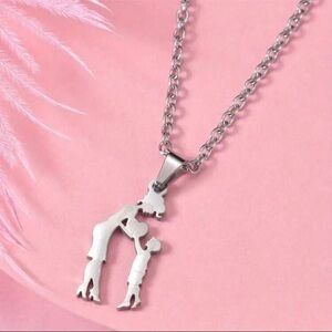 Silver Mother and Child Necklace, Stainless Steel Mother and Son Necklace